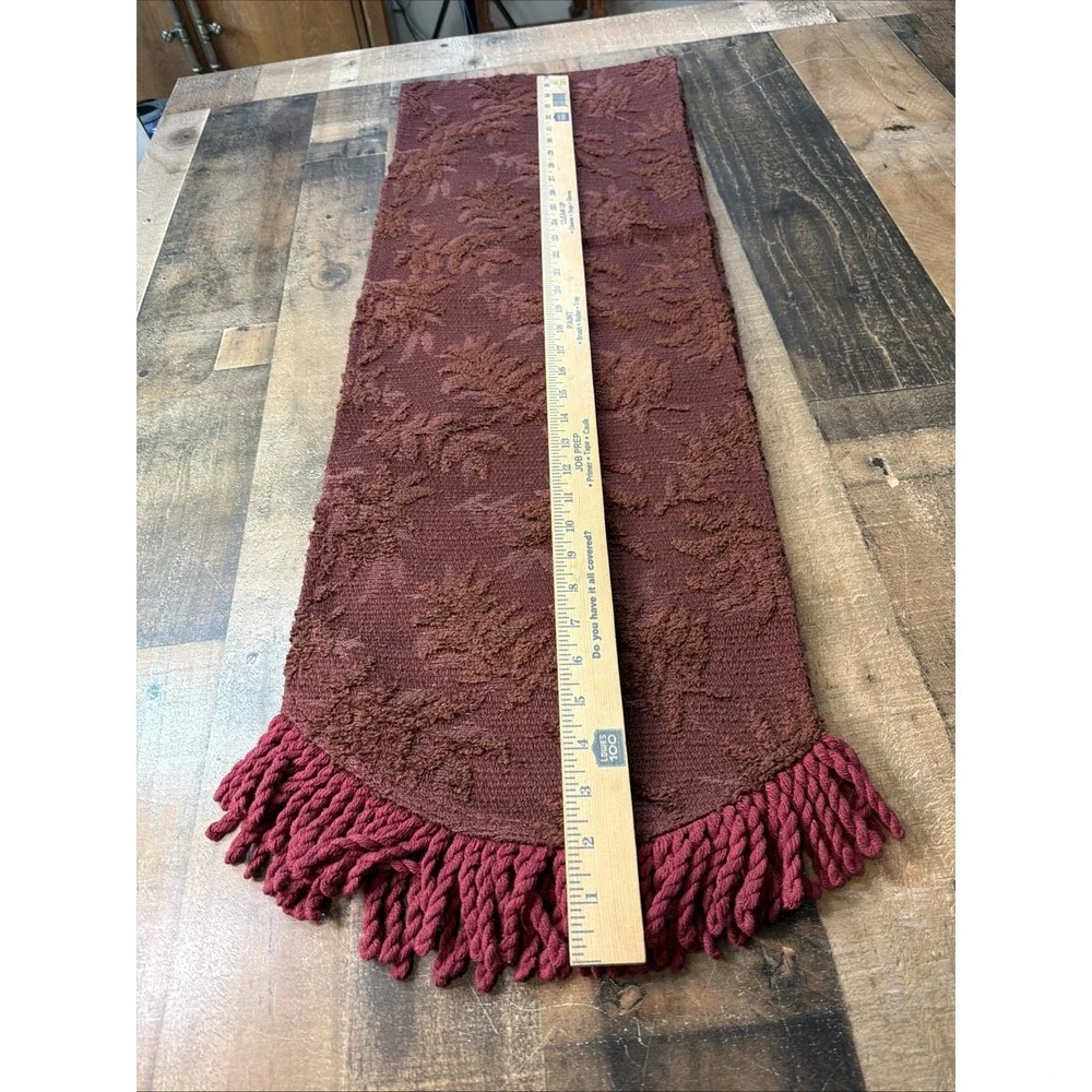 Vintage Chenille Table Runner Red Rust Floral Jacquard Fringe‎ Boho 12x70 Ornate